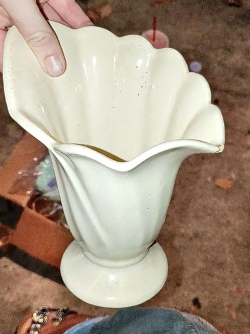 Scalloped White Ceramic Vase